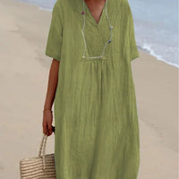 Virginia | Women's V-Neck Short Sleeve Comfortable Casual Midi Dress