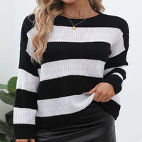 Virginia | Women's Striped Lightweight Knit Casual Modern Sweater in Black White