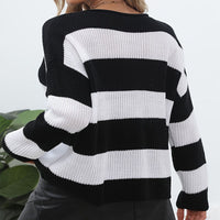 Virginia | Women's Striped Lightweight Knit Casual Modern Sweater in Black White