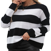 Virginia | Women's Striped Lightweight Knit Casual Modern Sweater in Black White