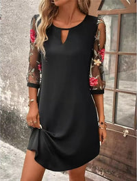 Virginia | Women's Keyhole Mini Embroidered Sleeve Dress in Black