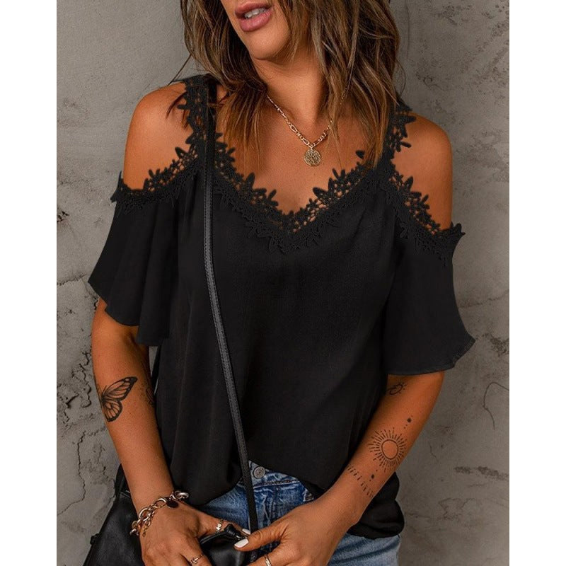 Vitaline | Women's Lace Trim Top in Black