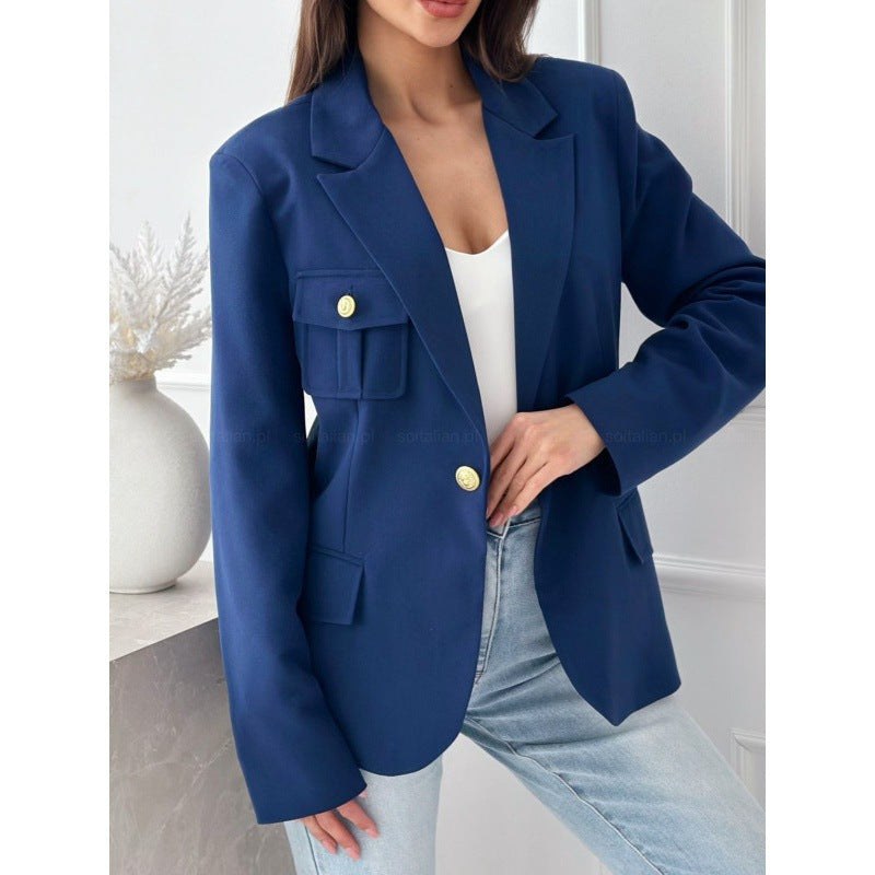 Vittorina | Women's Tailored Pockets Blazer in Marine Blue