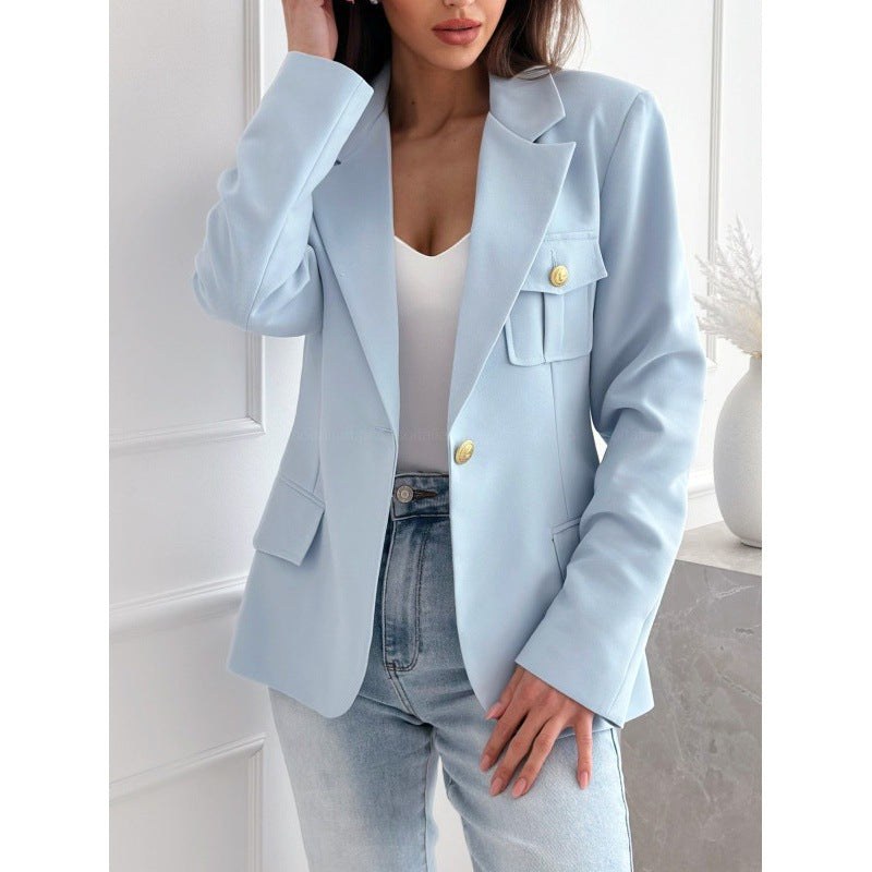 Vittorina | Women's Tailored Pockets Blazer in Sky Blue
