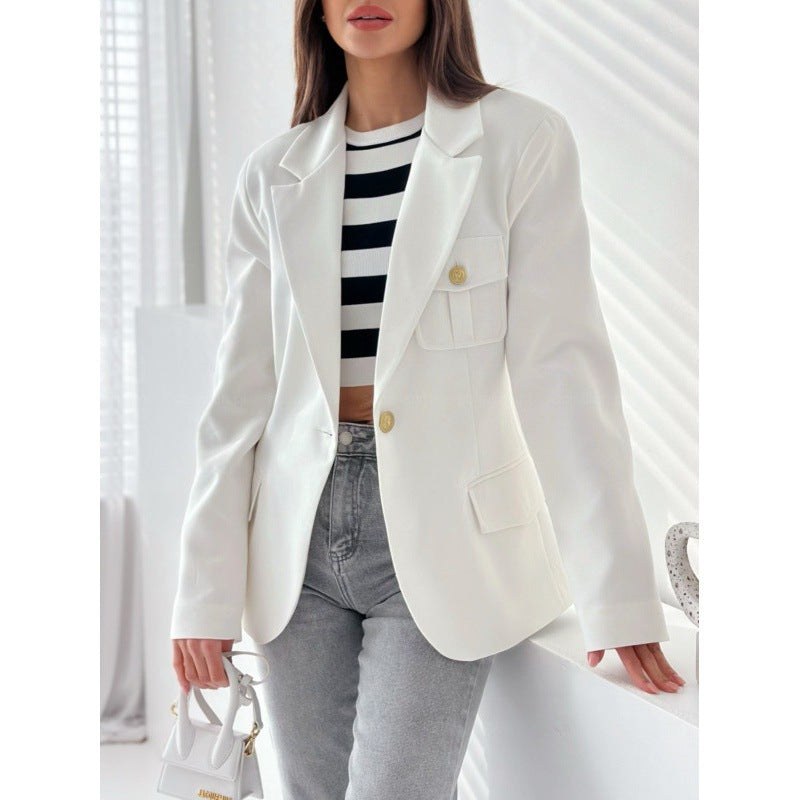 Vittorina | Women's Tailored Pockets Blazer in White