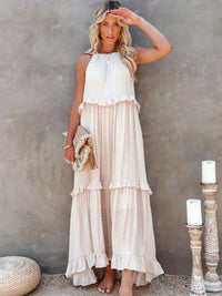 Vivienne | Women's Layered Tier Design Maxi Dress in Beige
