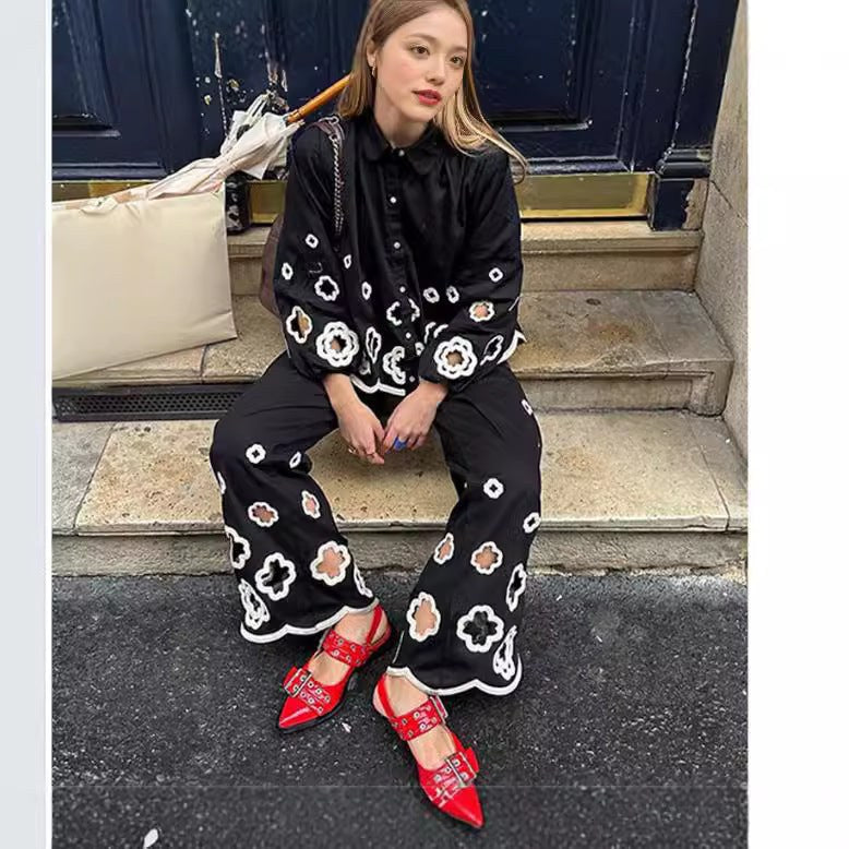 Vivienne | Women's Floral Casual Two-Piece Set in Black