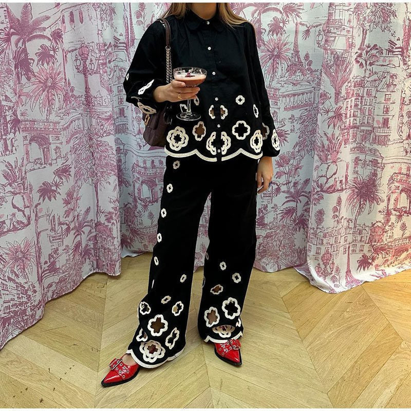 Vivienne | Women's Floral Casual Two-Piece Set in Black