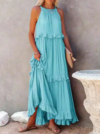 Vivienne | Women's Layered Tier Design Maxi Dress in Blue