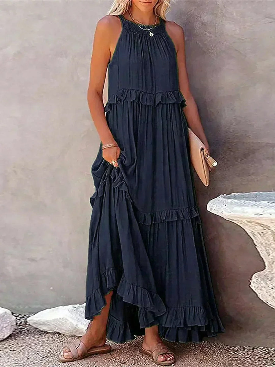 Vivienne | Women's Layered Tier Design Maxi Dress in Dark Blue