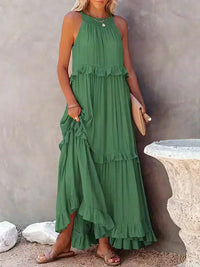 Vivienne | Women's Layered Tier Design Maxi Dress in Green