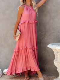Vivienne | Women's Layered Tier Design Maxi Dress in Pink