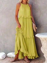 Vivienne | Women's Layered Tier Design Maxi Dress in Yellow