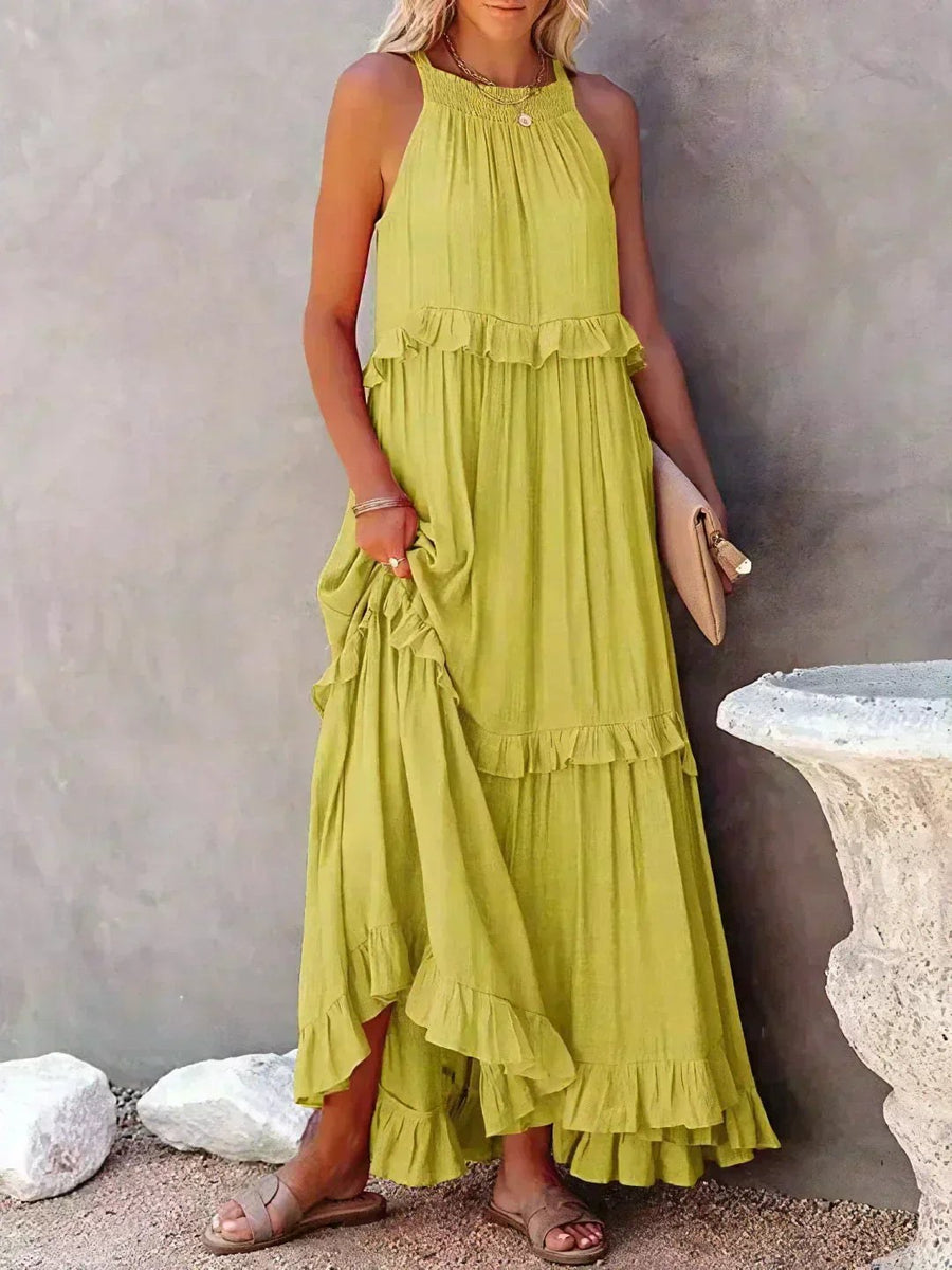 Vivienne | Women's Layered Tier Design Maxi Dress in Yellow