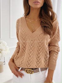 Vladislava | Women's V-Neck Knit Elegant Sweater in Khaki