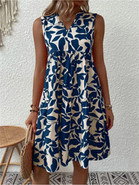 Wendeline | Women's Leaf Print Sleeveless V-Neck Mini Dress in Blue