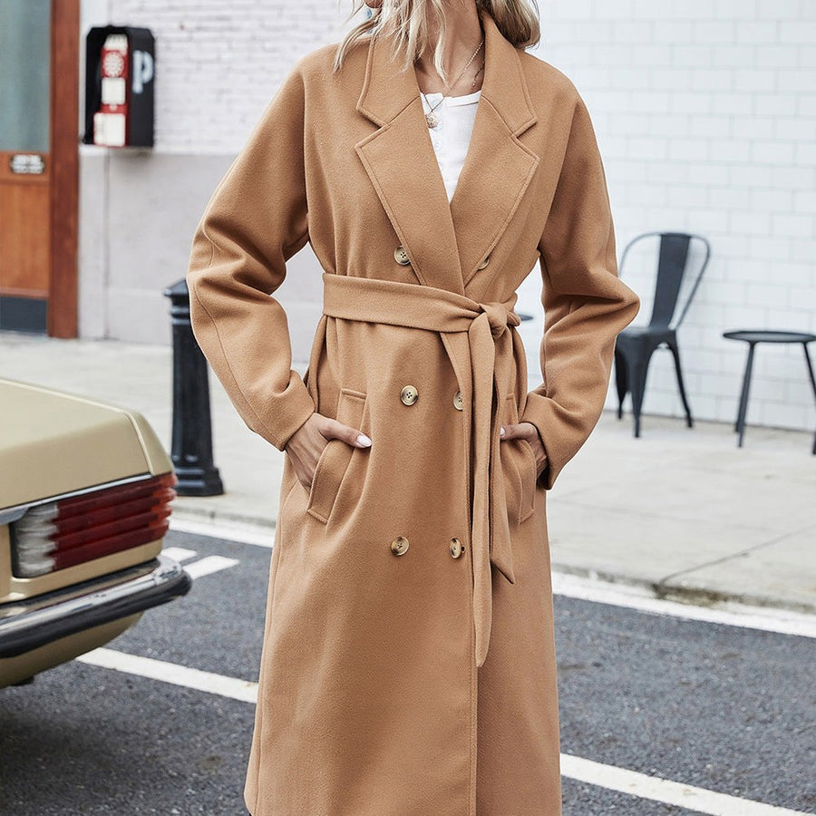 Wiktoria | Women's Pockets Belted Elegant Trench Coat in Camel