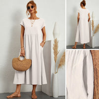 Wilhelmina | Women's Loose Maxi Round Neck Pocket Dress