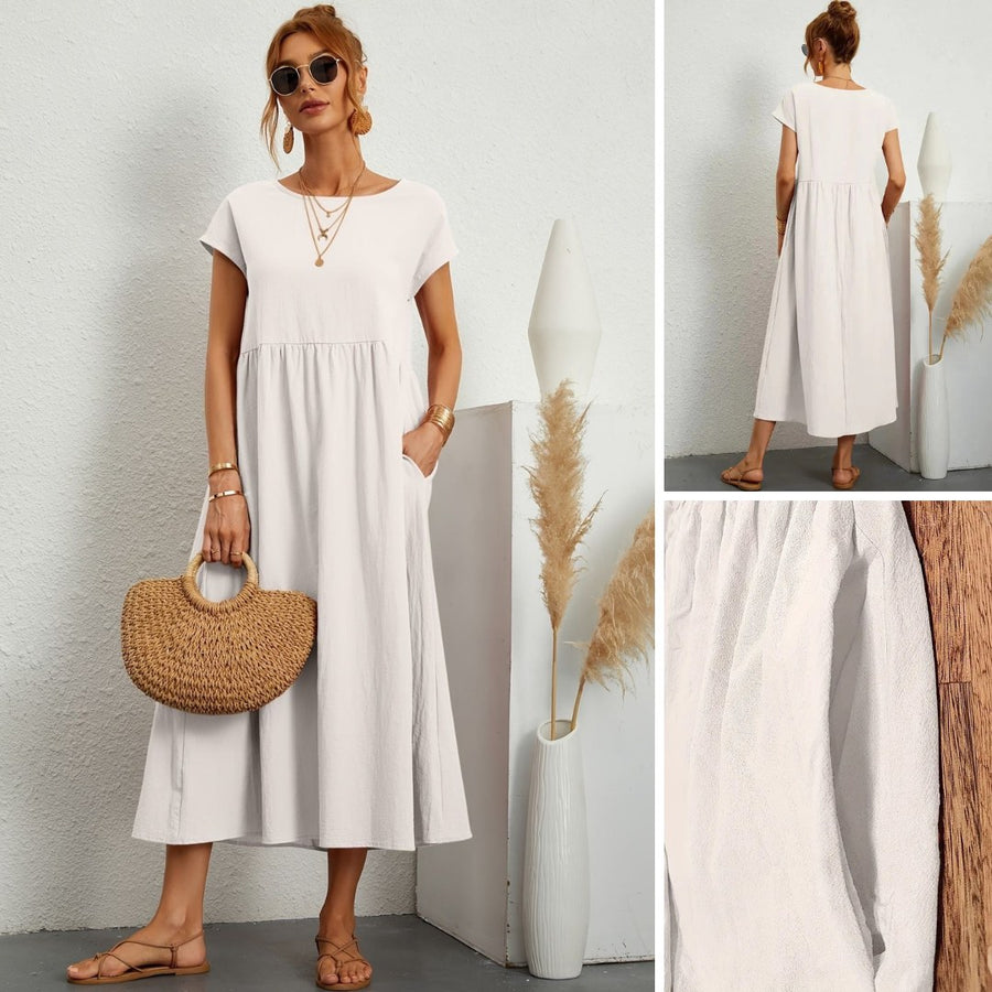 Wilhelmina | Women's Loose Maxi Round Neck Pocket Dress