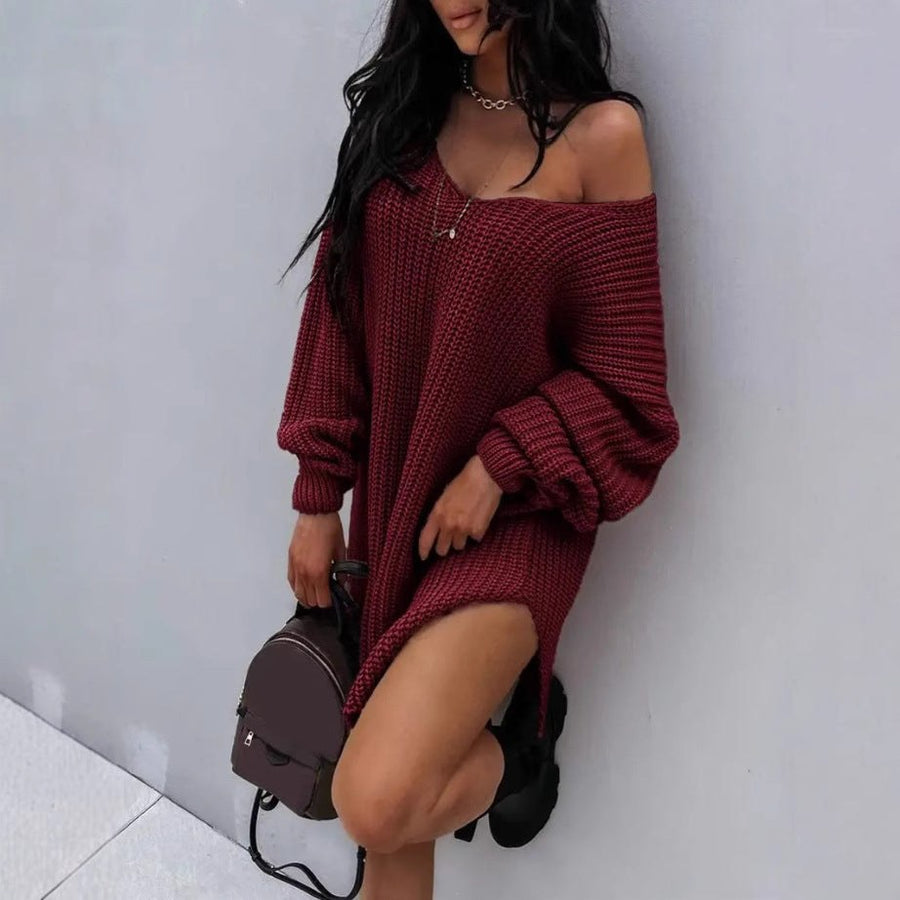 Wilhelmina | Women's V-Neck Knit Casual Sweater in Green