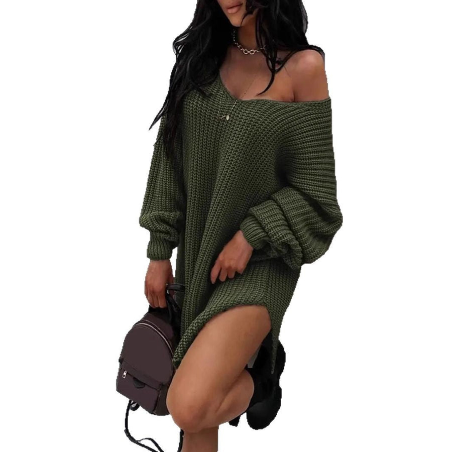 Wilhelmina | Women's V-Neck Knit Casual Sweater in Green