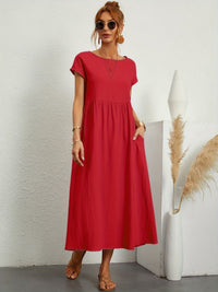 Wilhelmina | Women's Loose Maxi Round Neck Pocket Dress in Red
