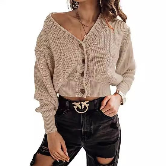 Willa | Women's Button Detail V-Neck Knit Casual Sweater