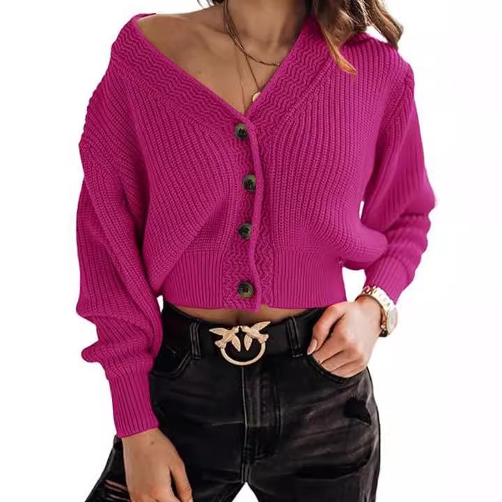 Willa | Women's Button Detail V-Neck Knit Casual Sweater