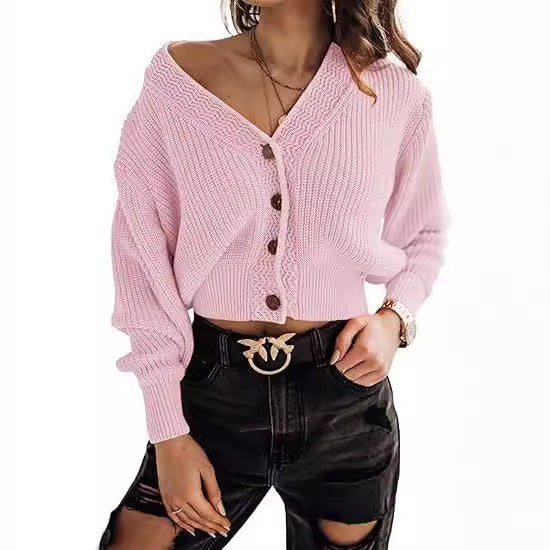 Willa | Women's Button Detail V-Neck Knit Casual Sweater