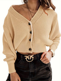 Willa | Women's Button Detail V-Neck Knit Casual Sweater in Dunkelblond