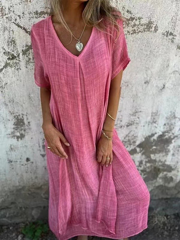 Willa | Women's Loose Midi V-Neck Dress in Pink