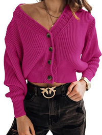Willa | Women's Button Detail V-Neck Knit Casual Sweater in Ruben Red