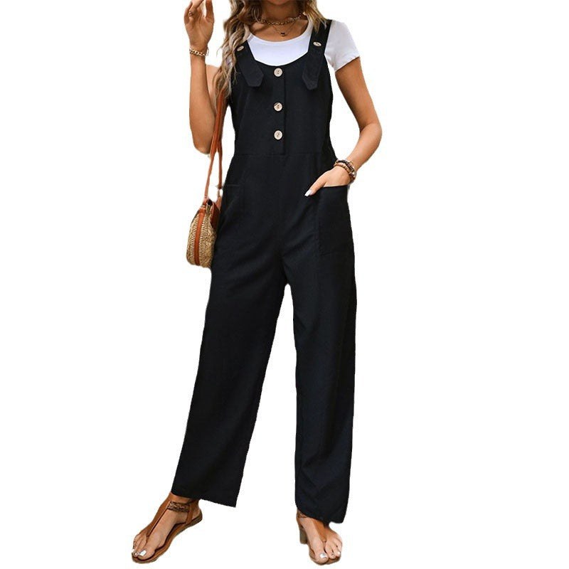 Wilma | Women's Button Detail Pockets Jumpsuit in Black