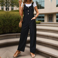 Wilma | Women's Button Detail Pockets Jumpsuit in Black