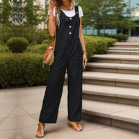 Wilma | Women's Button Detail Pockets Jumpsuit in Black