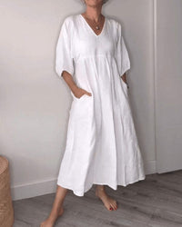 Wilma | Women's Loose Midi with Gathered Skirt Dress in White