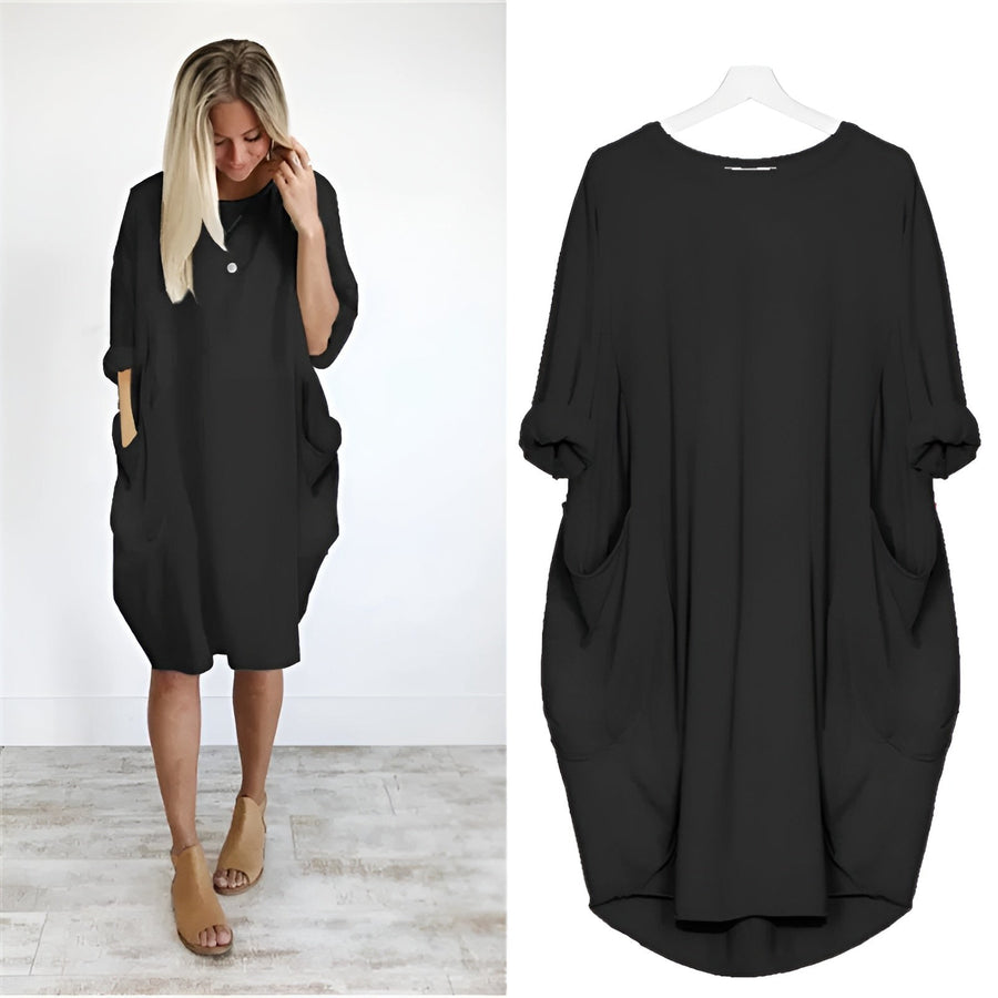 Winifred | Women's Loose Shift Front Pockets Mini Dress in Black