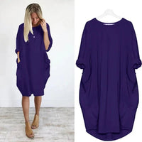 Winifred | Women's Loose Shift Front Pockets Mini Dress in Blue