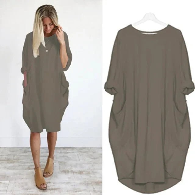 Winifred | Women's Loose Shift Front Pockets Mini Dress in Dark Gray