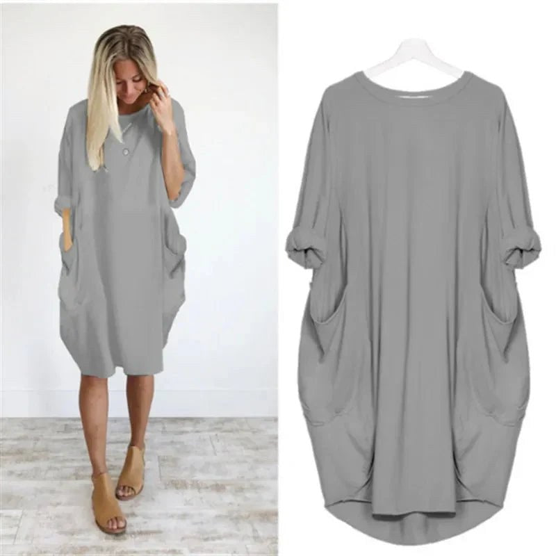 Winifred | Women's Loose Shift Front Pockets Mini Dress in Gray