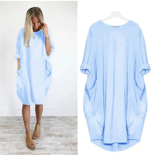 Winifred | Women's Loose Shift Front Pockets Mini Dress in Light Blue