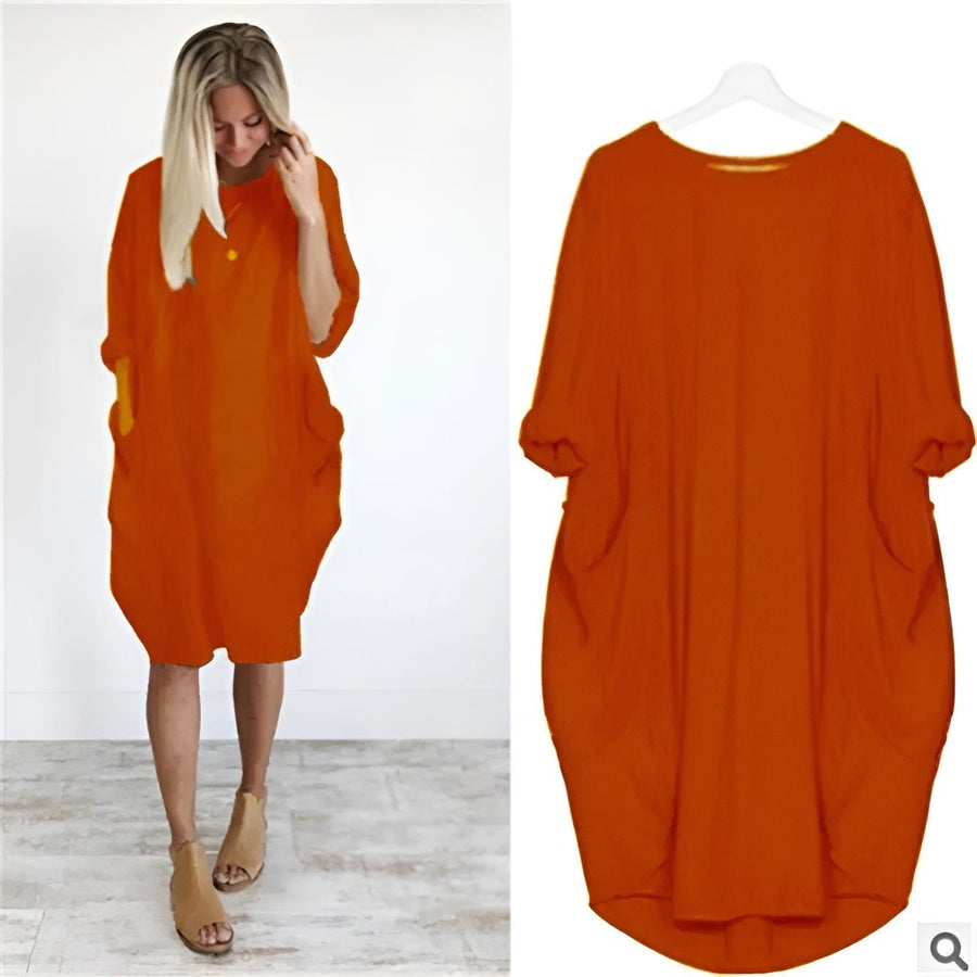 Winifred | Women's Loose Shift Front Pockets Mini Dress in Orange