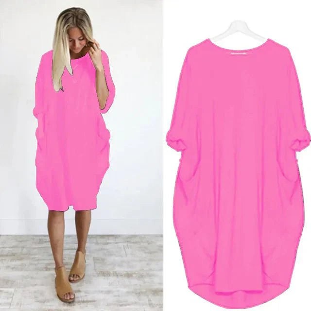 Winifred | Women's Loose Shift Front Pockets Mini Dress in Pink