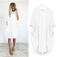 Winifred | Women's Loose Shift Front Pockets Mini Dress in White