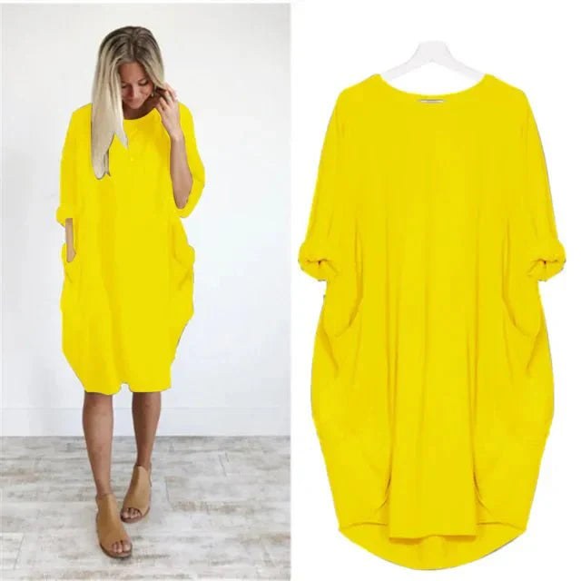 Winifred | Women's Loose Shift Front Pockets Mini Dress in Yellow