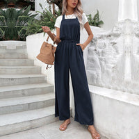 Wren | Women's Elastic Waist Wide Leg Jumpsuit in Dark Blue