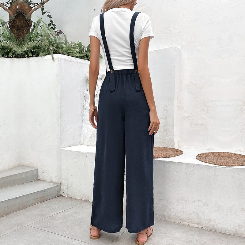Wren | Women's Elastic Waist Wide Leg Jumpsuit in Dark Blue