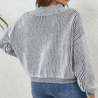 Wren | Women's V-Neck Striped Casual Sweater in Gray