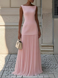 Xenia | Women's Maxi With Pleated Finish Dress in Pink