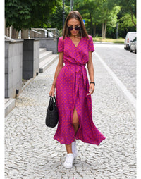 Yolanda | Women's Mid-calf Length Silhouette Dress in Red